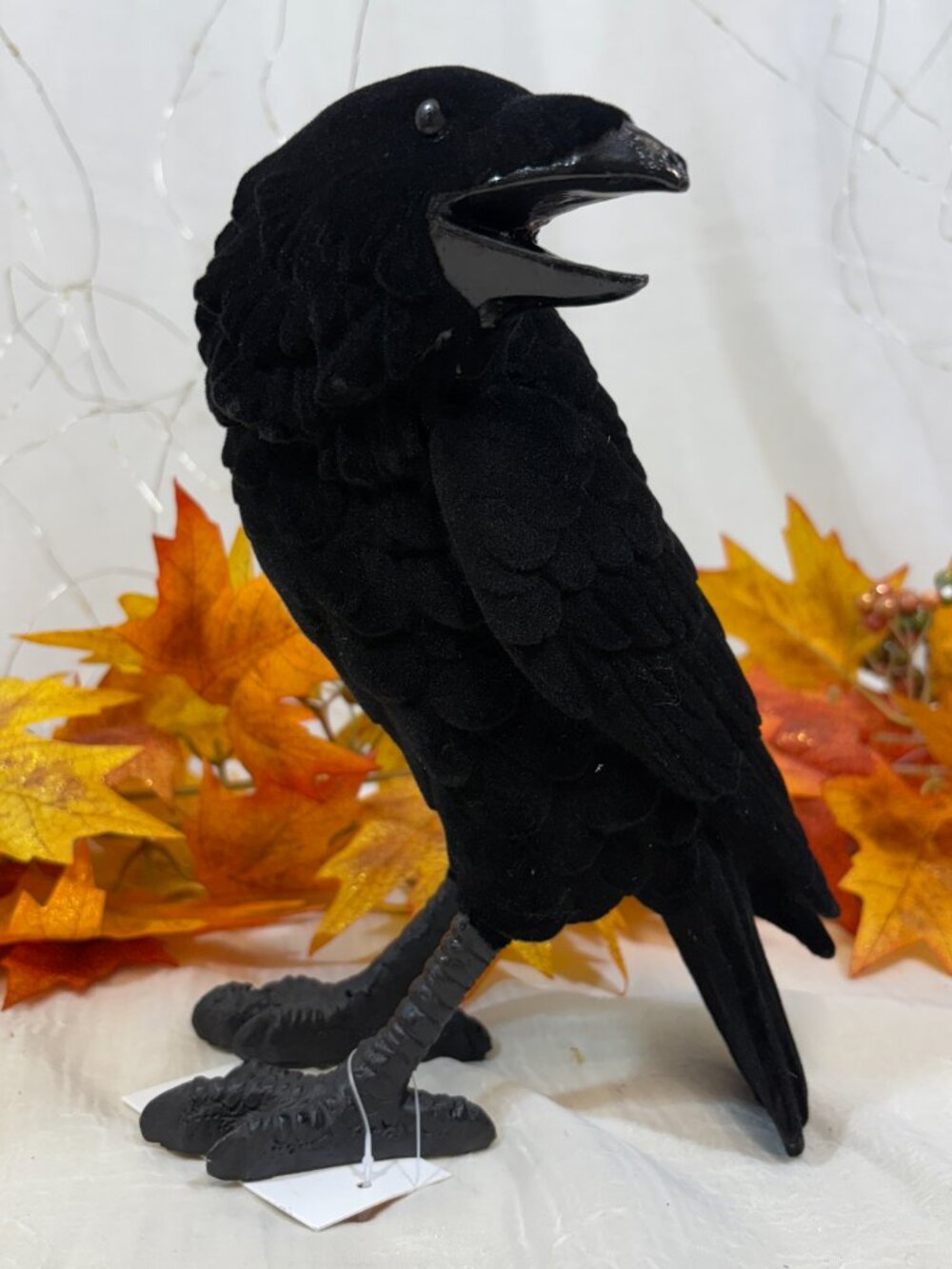 Halloween Resin Black Standing Crow Raven Figure Decor Prop Spooky Flocked 8" - Picture 3 of 4